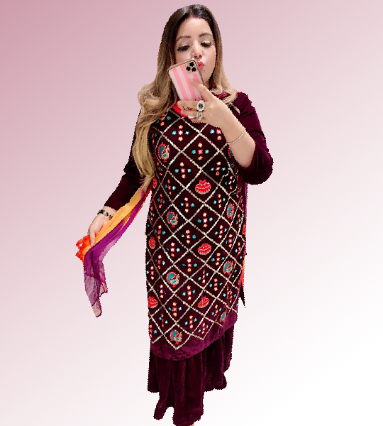 Selfie Velvet Bandhani Print Suit Set