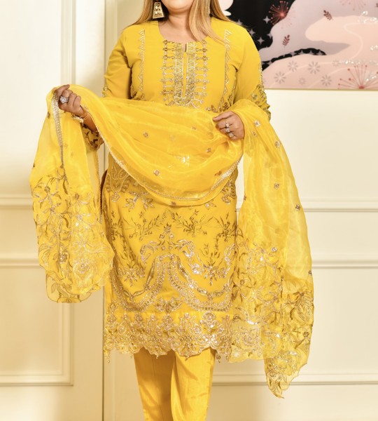 Selfie Cadmium Yellow Pakistani Georgette Suit Set